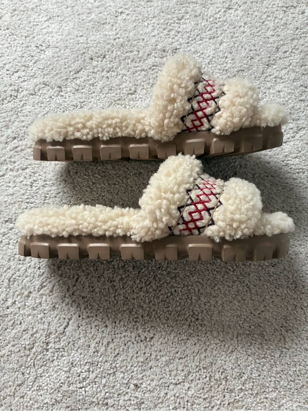 UGG Women's Cream Faux-Shearling Slide Slippers with Embroidered Band